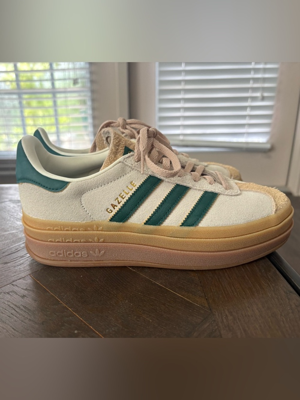 adidas Gazelle Platform Sneakers in Cream and Green